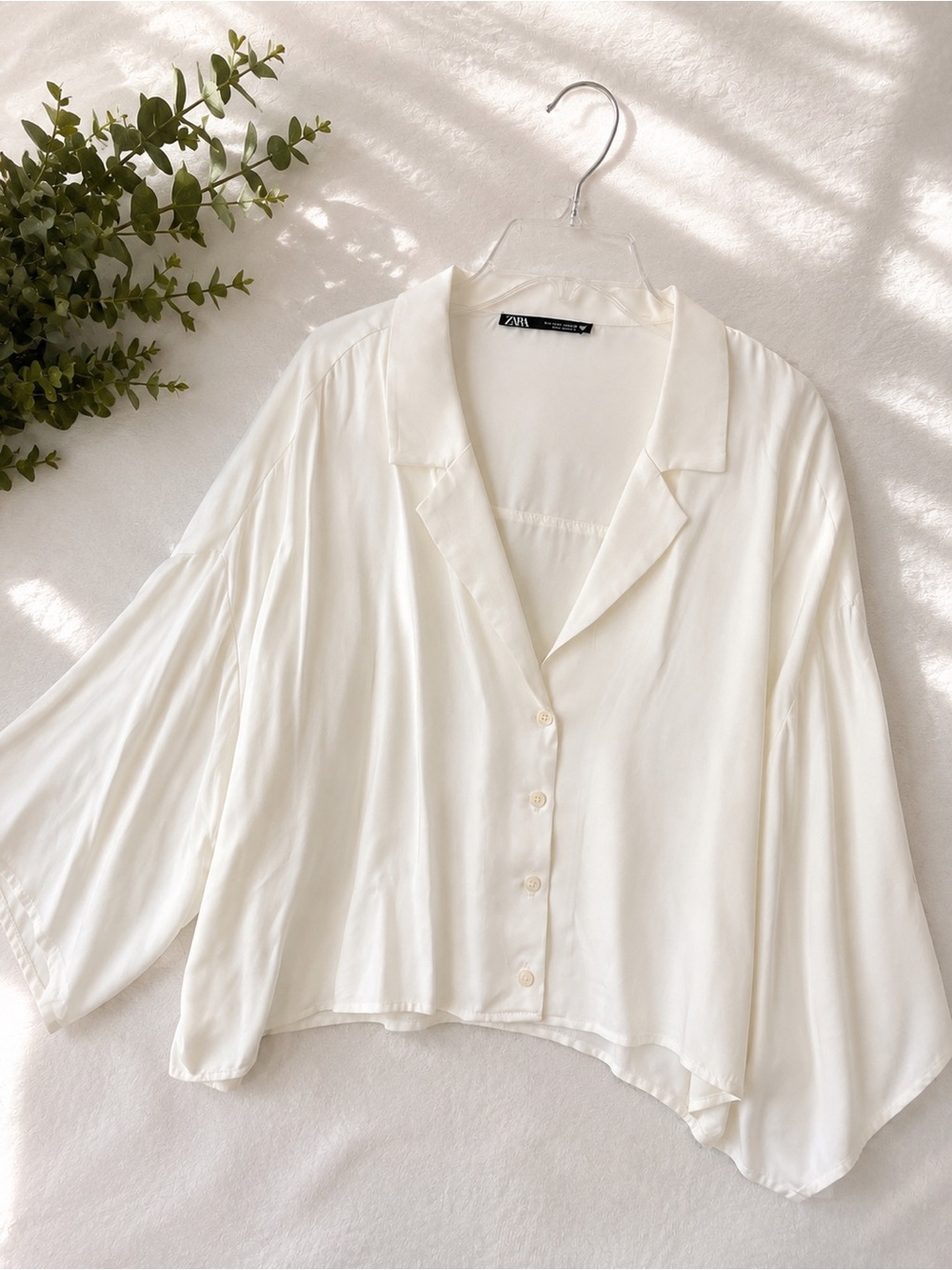 Zara Ivory Button-Front Drapey Blouse